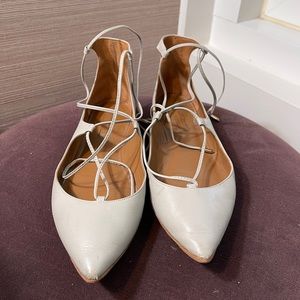 Aquazzura Christy Lace Up Flats, Light Grey